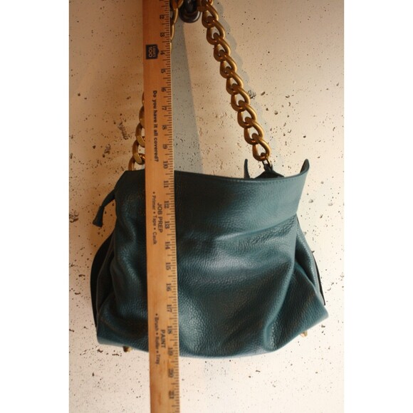 Viola Castellani Handbag Purse Teal Blue Green Leather Gold Chain Crossbody - Picture 3 of 9